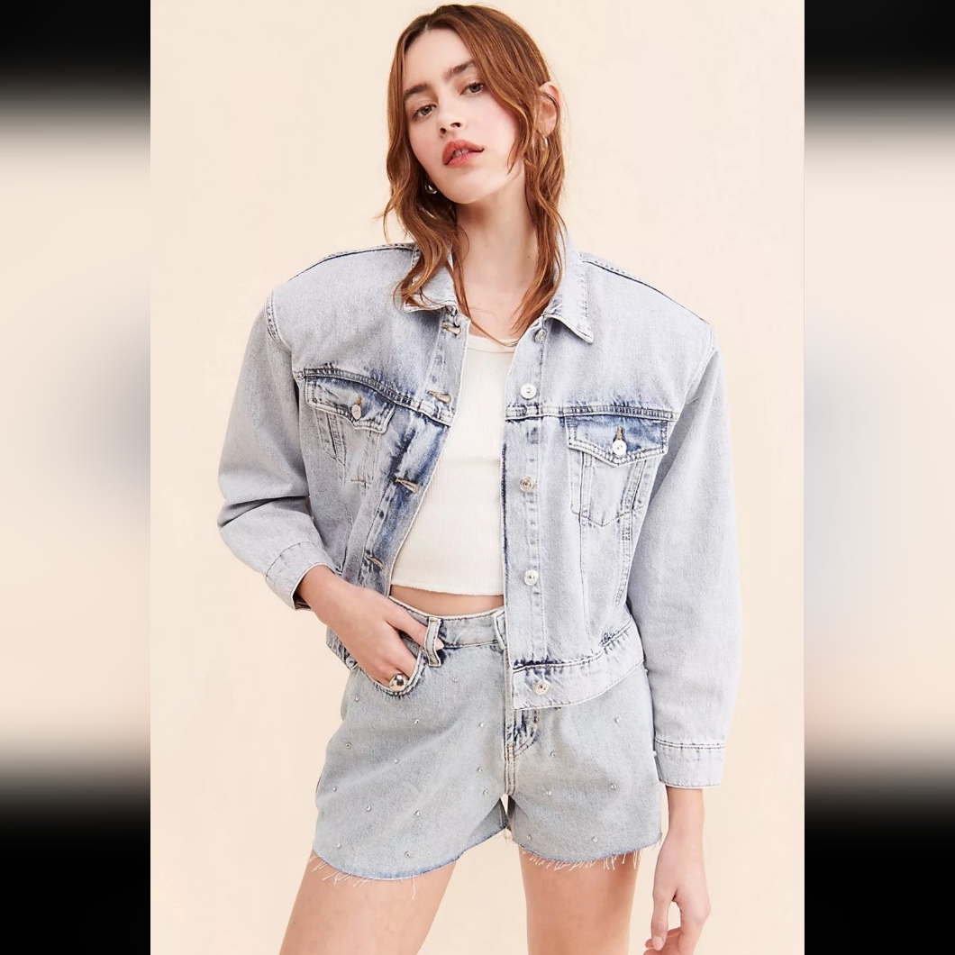 Light Wash Denim Embellished Jacket